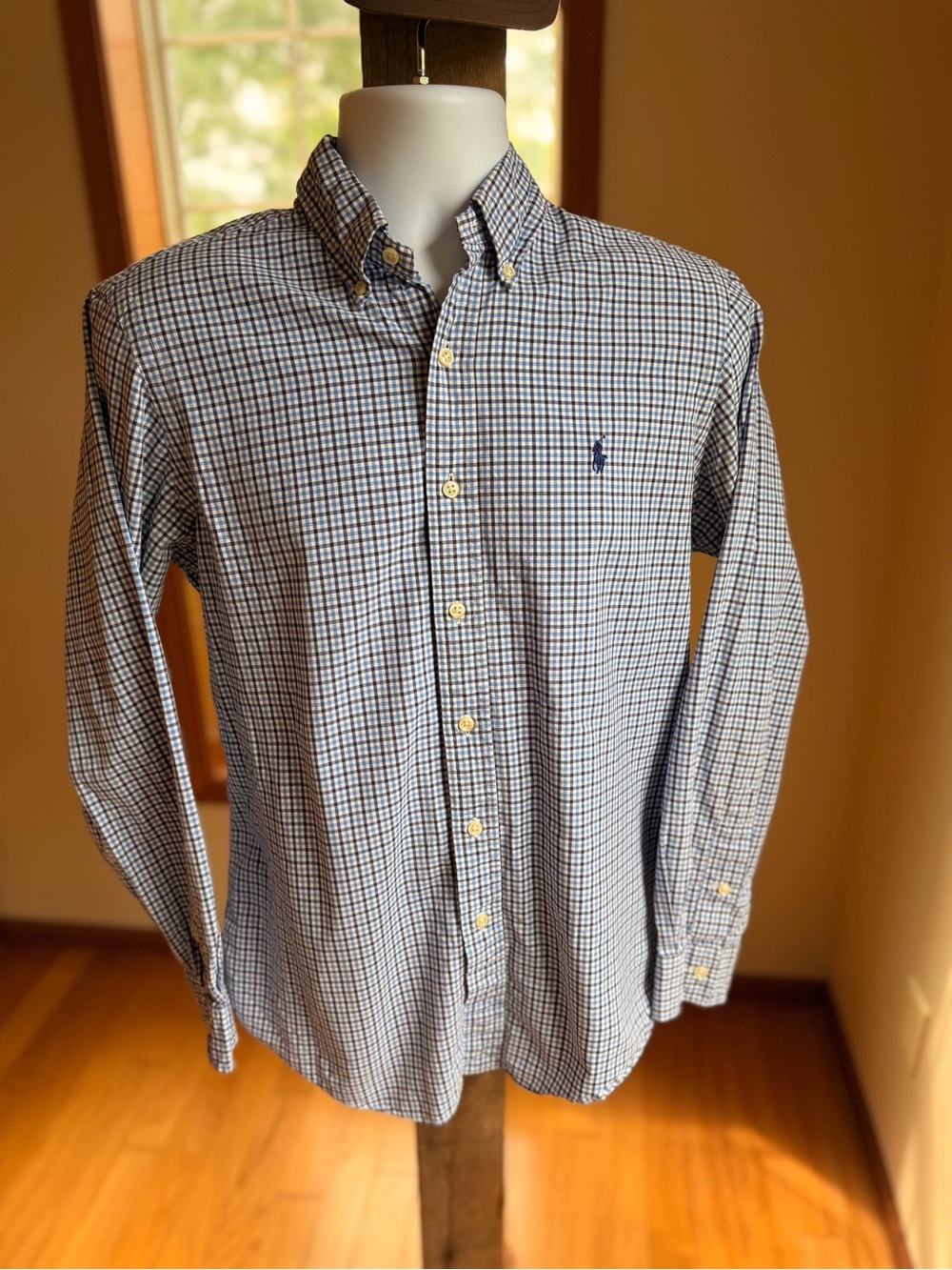 Polo by Ralph Lauren Navy and White Micro-Check Button-Down Shirt